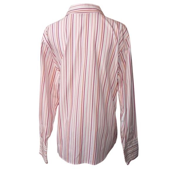 EDDIE BAUER Low Wrinkle Button Front Shirt Blouse Top Pink Stripe XL Casual Work - Picture 4 of 10